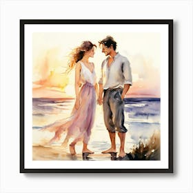 Couple Holding Hands At The Beach Art Print