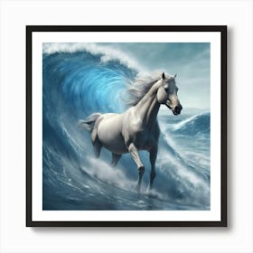 White Horse In The Ocean Art Print