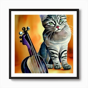 Cat And Musical Instrument Art Print