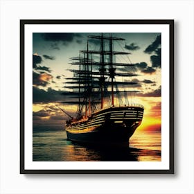 Sailing Ship At Sunset 10 Art Print