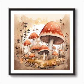 Mushrooms In The Forest 4 Art Print
