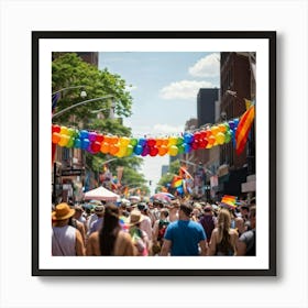 Crowds Of People In Rainbow Attire Fill The Streets Of A Bustling Urban Center At The Multiracial Pr (6) Art Print