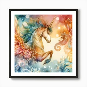 Unicorns And Angels Art Print