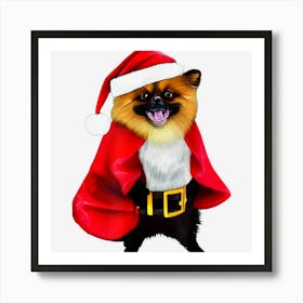 Pomeranian Dog In Christmas Costume Funny Santa Pet Holiday Art Print