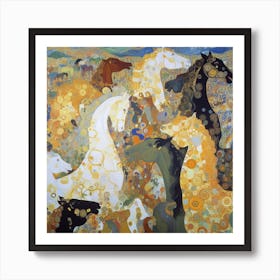 Horses In A Field Art Print