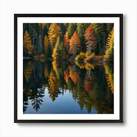 Autumn Trees Reflected In A Lake Art Print