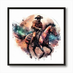 Cowboy On Horse in space Art Print