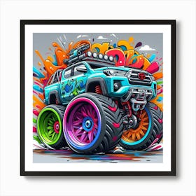 Toyota Monster Truck Vehicle Colorful Comic Graffiti Style Art Print