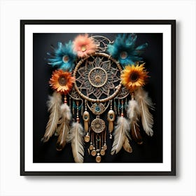 Art Piece With A Blend Of Feathers Dreamcatchers And Natural Elements In A Harmonious Art Print