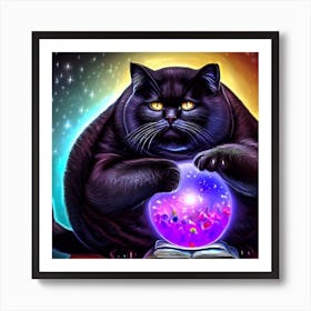 Black Cat With Crystal Ball 8 Art Print