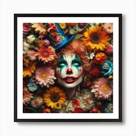 Clown In Flowers Art Print