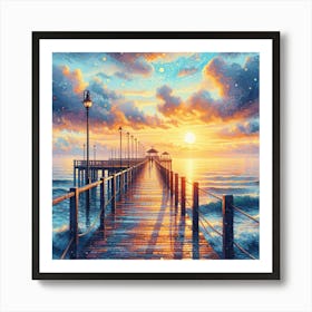 Sunrise on the sea pier 1 Art Print