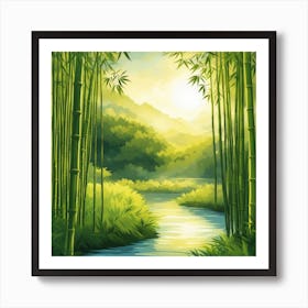 A Stream In A Bamboo Forest At Sun Rise Square Composition 320 Art Print