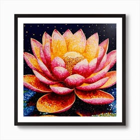 Pointillist on metal "Flower of Lotus" Art Print