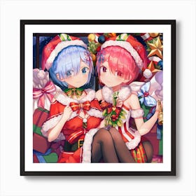 Two Girls Christmas Art Print