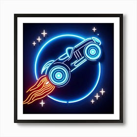 Neon Rocket Car Art Print