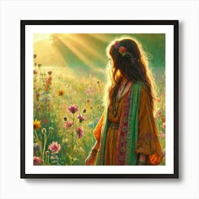 Girl In A Meadow Art Print