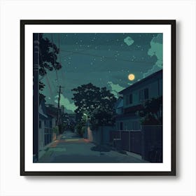 Nightime Moon Sequence Lofi Illustration Art Print