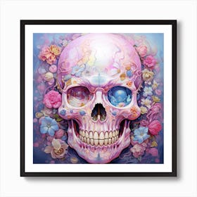 Skull With Flowers 4 Affiche