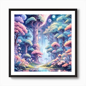 A Fantasy Forest With Twinkling Stars In Pastel Tone Square Composition 39 Art Print