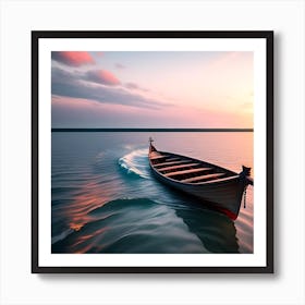 Viking Boat At Sunset Art Print