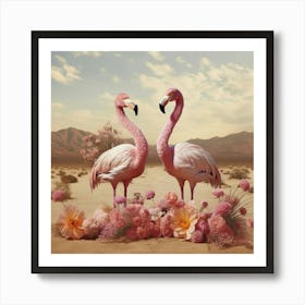 Flamingos In The Desert Art Print