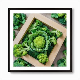 Green Broccoli In A Wooden Frame Art Print