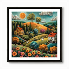 Russian Countryside, Naive, Whimsical, Folk Art Print