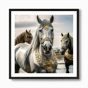 Three Golden Horses Art Print