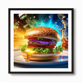 Burger On Plate On Table Broken Glass Effect No Background Stunning Something That Even Doesnt (26) Art Print