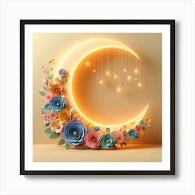 Islamic Crescent With Flowers Art Print