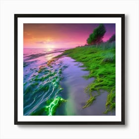 Mossy Beach At Sunset Art Print