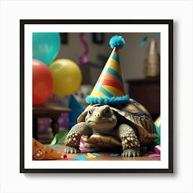 Tortoise In The Party Looking Embarrassed And Ashamed Of His Actions Art Print