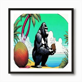 Gorilla On The Beach Art Print