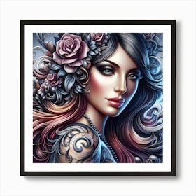 Beautiful Girl With Flowers In Her Hair 3 Art Print