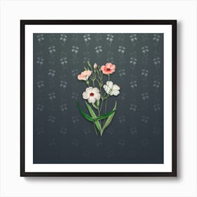 Vintage Dark Eyed Viscaria Flower Botanical on Slate Gray Pattern n.2435 Art Print