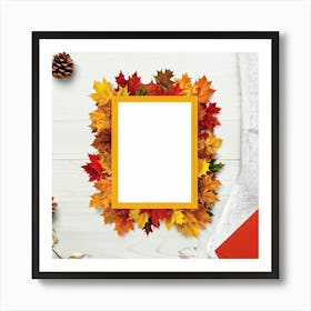 Autumnal Leaf Illustration One Central Maple Foliage Display Flanked By Smaller Elements Of Orange (5) Art Print