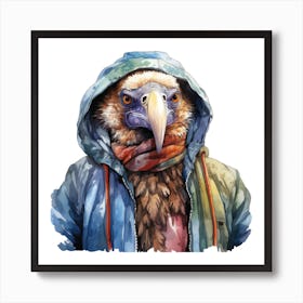 Watercolour Cartoon Vulture In A Hoodie Art Print