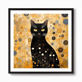 The Kat by F Parrish | black cat | cat art | Klimt style | vintage style | gold and black | FParrish Art Prints Art Print