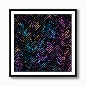 Neon Lines On Black Background Art Print