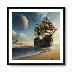 Pirate Ship On The Beach 3 Art Print