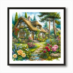 Cottage In The Garden 1 Art Print