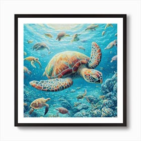 Turtle Afternoon Swim Mosaic Art Print