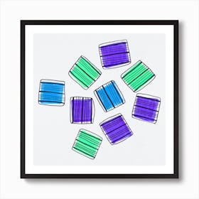 Mint Blue Lavender Striped Squares Art Print