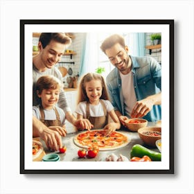 Family Making Pizza In The Kitchen 8 Art Print