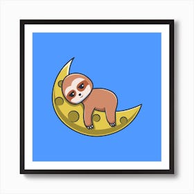 Sloth Sleeping On The Moon Art Print