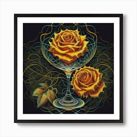 A rose in a glass of water among wavy threads 2 Art Print