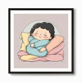 Cute Baby Sleeping In Bed Art Print