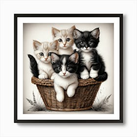 Kittens In A Basket (Art Wall) Art Print