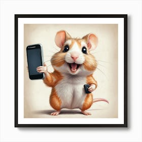 Hamster Holding A Cell Phone 2 Art Print